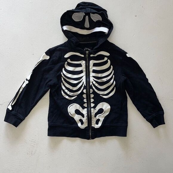 Kids Hooded zip up Halloween black white skeleton spooky costume jacket size 4 5 - Picture 1 of 10